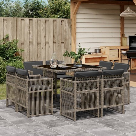 Set comedor jardín 9 pzas y cojines ratán sintético gris | Foro24.es | Tu tienda online para hogar, jardín y más Foro24.es