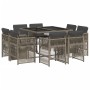 Set comedor jardín 9 pzas y cojines ratán sintético gris | Foro24.es | Tu tienda online para hogar, jardín y más Foro24.es