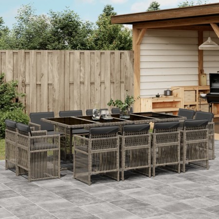 Set comedor de jardín con cojines 13 pzas ratán sintético gris de , Conjuntos de jardín - Ref: Foro24-3211040, Precio: 709,88 €