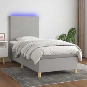 Cama box spring colchón y luces LED tela gris claro 100x200 cm en Camas y somieres | Comprar online en Foro24