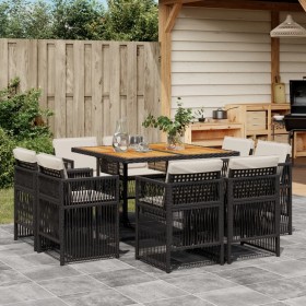 Set de comedor de jardín 9 pzas y cojines ratán sintético negro de , Conjuntos de jardín - Ref: Foro24-3211023, Precio: 520,7...