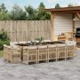 Set comedor de jardín con cojines 15 pzas ratán sintético beige