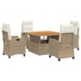 Set comedor de jardín 5 pzas con cojines ratán sintético beige by , Garden sets - Ref: Foro24-3277414, Price: 668,09 €, Disco...