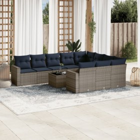Set de sofás de jardín 11 pzas y cojines ratán