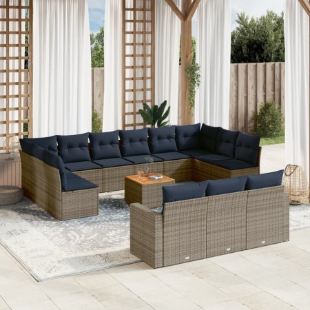 Set de sofás de jardín y cojines 14 pzas ratán sintético gris by , Garden sets - Ref: Foro24-3256698, Price: 1,00 €, Discount: %