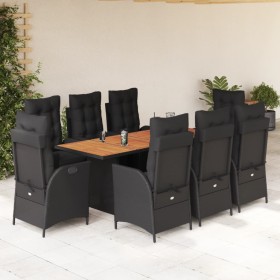 Set de comedor de jardín 9 pzas y cojines ratán sintético negro de , Conjuntos de jardín - Ref: Foro24-3213369, Precio: 1,00 €