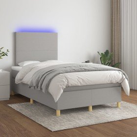 Cama box spring con colchón tela y LED gris claro 120x200 cm en Camas y somieres | Comprar online en Foro24