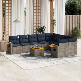 Set de sofás de jardín 10 pzas con cojines ratán