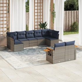 Set de sofás de jardín 9 pzas con cojines ratán sintético gris de , Conjuntos de jardín - Ref: Foro24-3227132, Precio: 685,47 €