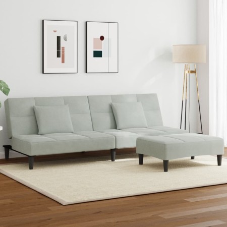Sofá cama de 2 plazas con taburete terciopelo gris claro von , Sofas - Ref: Foro24-3258110, Preis: 311,76 €, Rabatt: %