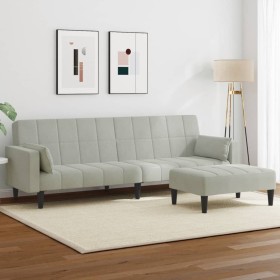 Sofá cama de 2 plazas con taburete terciopelo gris claro by , Sofas - Ref: Foro24-3258133, Price: 344,32 €, Discount: %