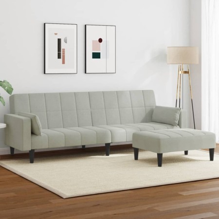 Sofá cama de 2 plazas con taburete terciopelo gris claro by , Sofas - Ref: Foro24-3258133, Price: 344,32 €, Discount: %