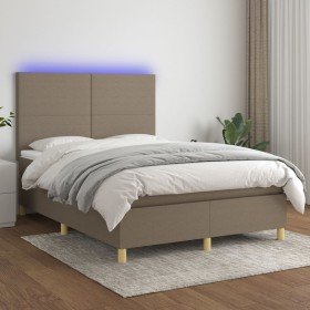 Cama box spring colchón y luces LED tela gris taupe 140x190 cm Cama box spring colchón y luces LED tela gris taupe 140x190 cm