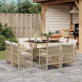 Set comedor de jardín 9 pzas con cojines ratán sintético beige by , Garden sets - Ref: Foro24-3210838, Price: 454,06 €, Disco...