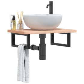 Estante de lavabo de pared de acero y madera maciza de haya de , Tocadores de baño - Ref: Foro24-3302357, Precio: 71,72 €, De...