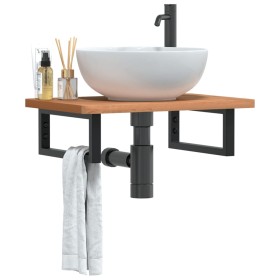 Estante de lavabo de pared de acero y madera maciza de haya von , Badezimmerwaschtische - Ref: Foro24-3302369, Preis: 70,37 €...