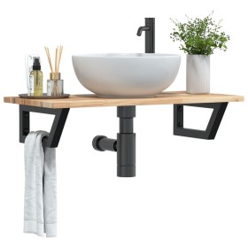 Estante de lavabo de pared acero y madera maciza de acacia von , Badezimmerwaschtische - Ref: Foro24-3302671, Preis: 71,10 €,...