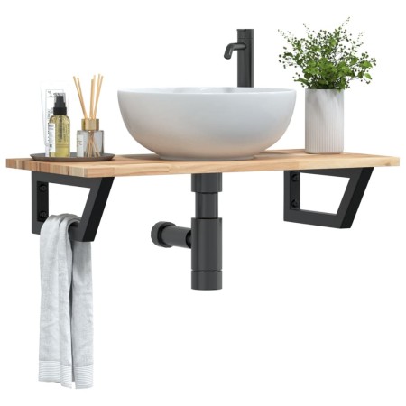 Estante de lavabo de pared acero y madera maciza de acacia von , Badezimmerwaschtische - Ref: Foro24-3302671, Preis: 71,10 €,...