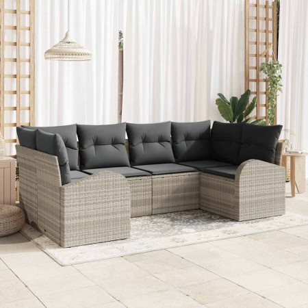 Conjunto de sofá de jardín 6 pcs Gris claro Poliratán