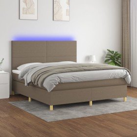 Cama box spring colchón y luces LED tela gris taupe 160x200 cm Cama box spring colchón y luces LED tela gris taupe 160x200 cm