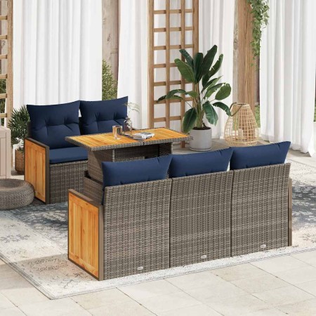 Set sofás jardín y cojines 6 pzas ratán sintético acacia gris | Foro24.es | Tu tienda online para hogar, jardín y más Foro24.es