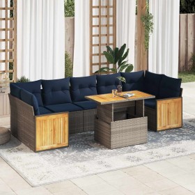 Set sofás jardín y cojines 8 pzas ratán sintético