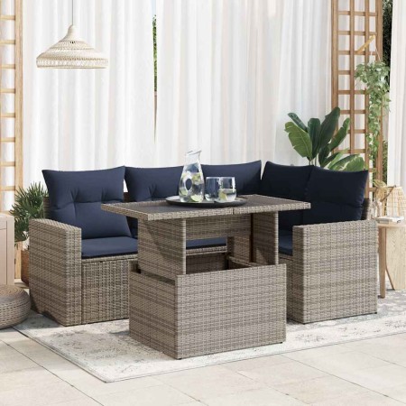 Set sofás jardín y cojines 5 pzas ratán sintético acacia gris by , Garden sets - Ref: Foro24-3326312, Price: 427,03 €, Discou...