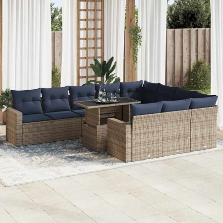 Set sofás jardín y cojines 11 pzas ratán sintético acacia negro by , Garden sets - Ref: Foro24-3326392, Price: 913,96 €, Disc...