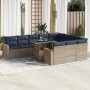 Set sofás jardín y cojines 11 pzas ratán sintético acacia negro by , Garden sets - Ref: Foro24-3326392, Price: 913,96 €, Disc...