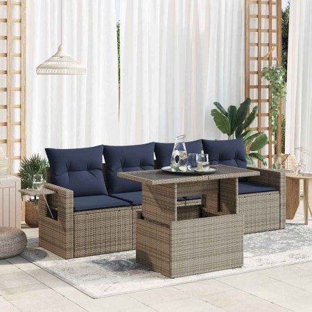 Set sofás jardín y cojines 5 pzas ratán sintético acacia negro by , Garden sets - Ref: Foro24-3326402, Price: 408,10 €, Disco...