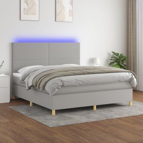Cama box spring colchón y luces LED tela gris claro 180x200 cm Cama box spring colchón y luces LED tela gris claro 180x200 cm