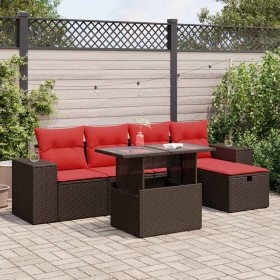 Set sofás jardín y cojines 6 pzas ratán sintético