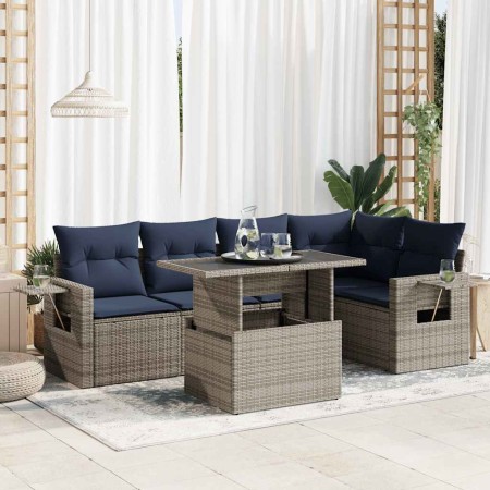 Set sofás jardín y cojines 6 pzas ratán sintético acacia gris by , Garden sets - Ref: Foro24-3326482, Price: 505,40 €, Discou...