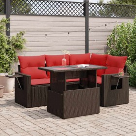 Set sofás jardín y cojines 5 pzas ratán sintético