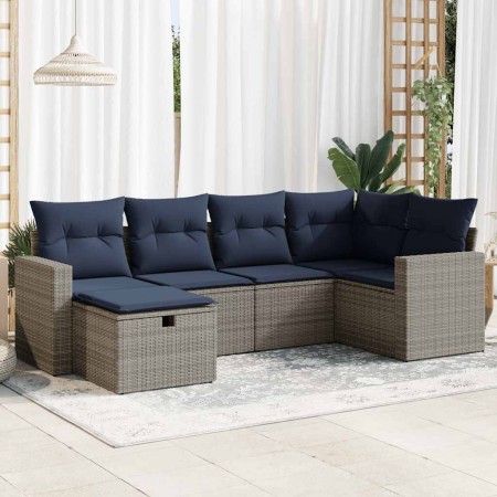 Set de muebles de jardín 6 pzas y cojines ratán sintético gris