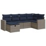 Set de muebles de jardín 6 pzas y cojines ratán sintético gris