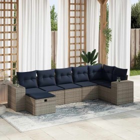 Set de sofás de jardín 7 pzas con cojines ratán