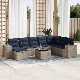 Set de sofás de jardín con cojines 9 pzas ratán