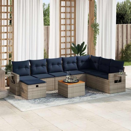 Set de sofás de jardín con cojines 9 pzas ratán sintético gris von , Gartensets - Ref: Foro24-3325834, Preis: 631,60 €, Rabat...