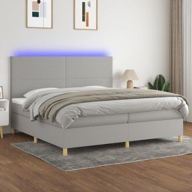 Cama box spring con colchón tela y LED gris claro 200x200 cm Cama box spring con colchón tela y LED gris claro 200x200 cm