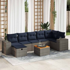 Set de sofás de jardín y cojines 8 piezas ratán