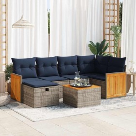 Set de sofás de jardín 7 pzas con cojines ratán