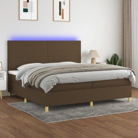 Cama box spring colchón luces LED tela marrón oscuro 200x200 cm Cama box spring colchón luces LED tela marrón oscuro 200x200 cm