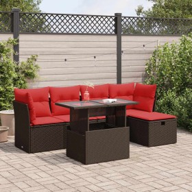 Juego Sofá Jardín 6 Piezas con Cojines Marrón Poli Ratán Acacia by , Garden sets - Ref: Foro24-3326145, Price: 457,03 €, Disc...