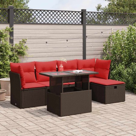 Juego Sofá Jardín 6 Piezas con Cojines Marrón Poli Ratán Acacia by , Garden sets - Ref: Foro24-3326145, Price: 457,03 €, Disc...