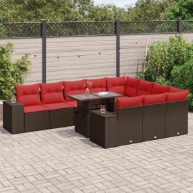 Set de sofás de jardín 11 pzas cojines ratán