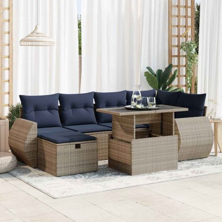 Juego Sofá Jardín 7 Piezas con Cojines Marrón Poli Ratán Acacia | Foro24.es | Tu tienda online para hogar, jardín y más Foro24.es