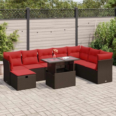 Juego Sofá Jardín 9 Piezas con Cojines Marrón Poli Ratán Acacia by , Garden sets - Ref: Foro24-3327804, Price: 675,85 €, Disc...
