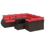 Juego Sofá Jardín 9 Piezas con Cojines Marrón Poli Ratán Acacia by , Garden sets - Ref: Foro24-3326615, Price: 724,16 €, Disc...