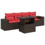 Juego Sofá Jardín 5 Piezas con Cojines Marrón Poli Ratán Acacia by , Garden sets - Ref: Foro24-3326725, Price: 424,70 €, Disc...